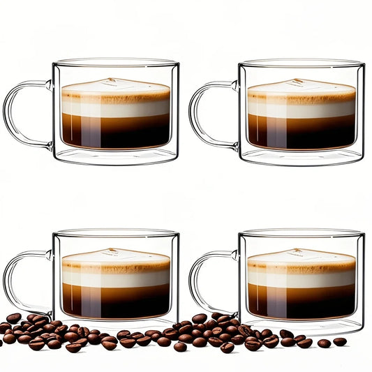 1/2/4Pcs Novelty Glass Water Cups, Double-Walled Insulated Water Cups, 400ml Wide-Mouth Large-Capacity Glass Water Cups, Coffee Glass Cups, Mugs, Breakfast Milk Cups, High Borosilicate Transparent Glass Double-Walled Water Cu