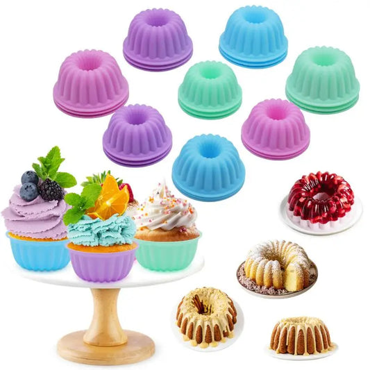 12 Pieces/set Of Food-grade Silicone Cake Molds, Multi-colored Round Muffin Cups, Baking Silicone Cake Molds