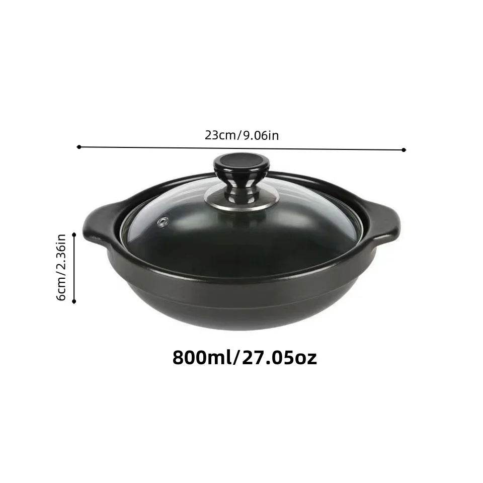1 ceramic clay pot with lid - Traditional Asian style restaurant grade clay pot for cooking delicious rice, shallow stone bowl