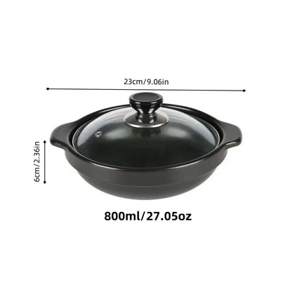 1 ceramic clay pot with lid - Traditional Asian style restaurant grade clay pot for cooking delicious rice, shallow stone bowl