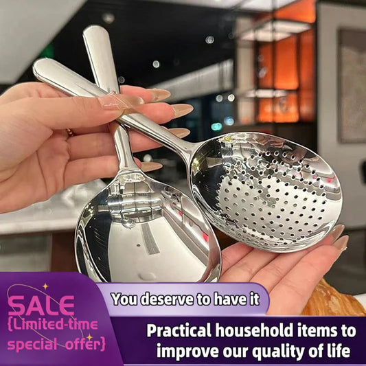 1/2Pc Stainless Steel Ladles For Serving Soup Rice Serving Spoon Drain Hole Heat Insulated Handle Kitchen Utensils For Daily Use